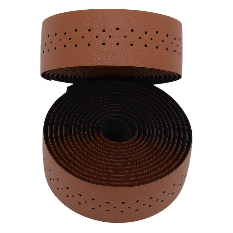 KINGOU Brown Synthetic Leather Road Bike Handlebar Tape Bicycle Bar Wraps - 2PCS Per Set - Image 3